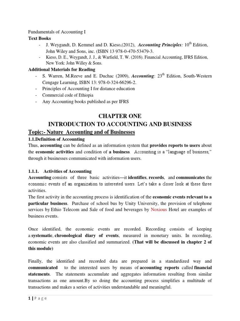 Note Fundamentals Of Accounting I Chapter 1 Download Free Pdf Fair