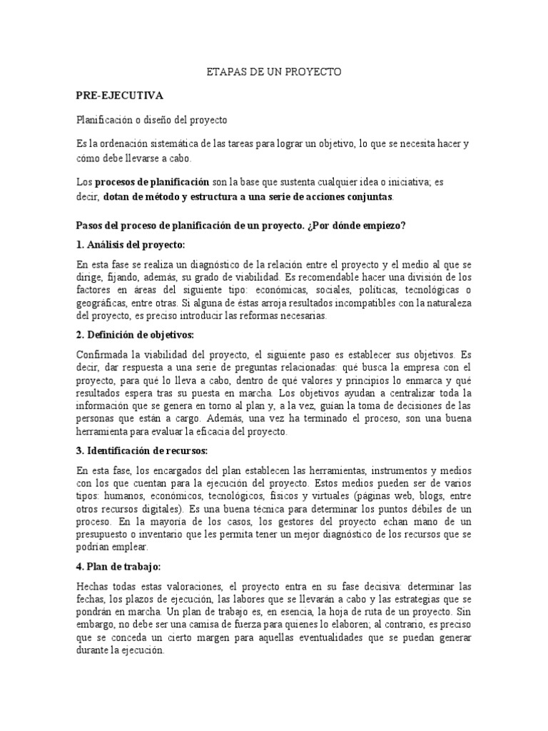 Etapas de Un Proyecto | PDF | Planificación | Presupuesto