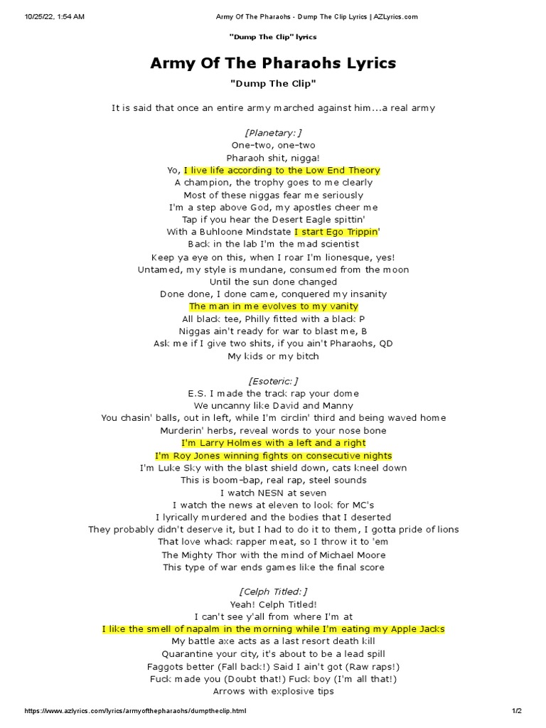 Army of The Pharaohs Dump The Clip Lyrics Download Free PDF Hip