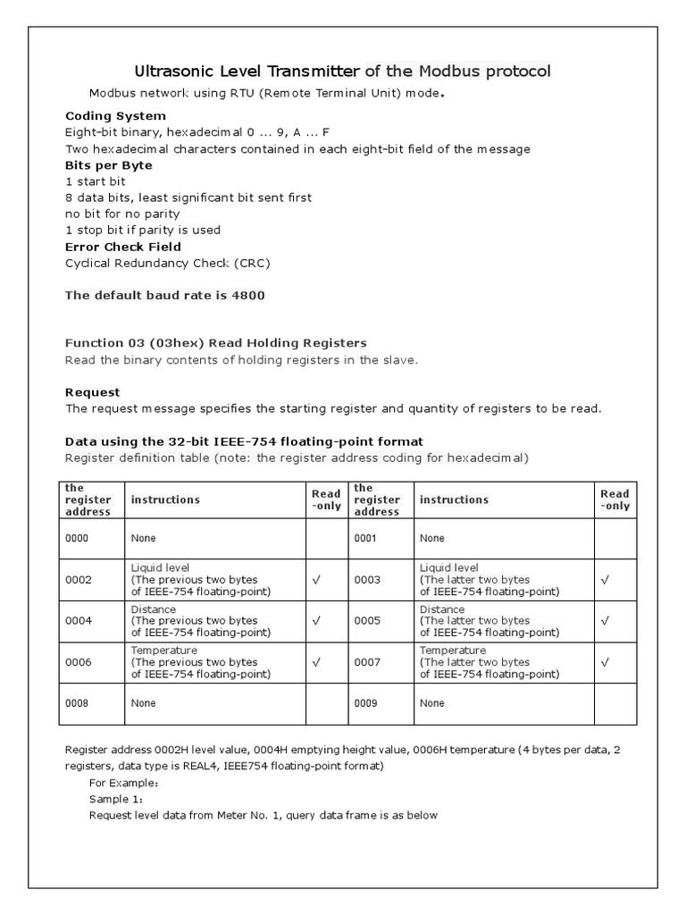 Modbus Protocol for Ultrasonic Level Data | PDF | Information Age ...