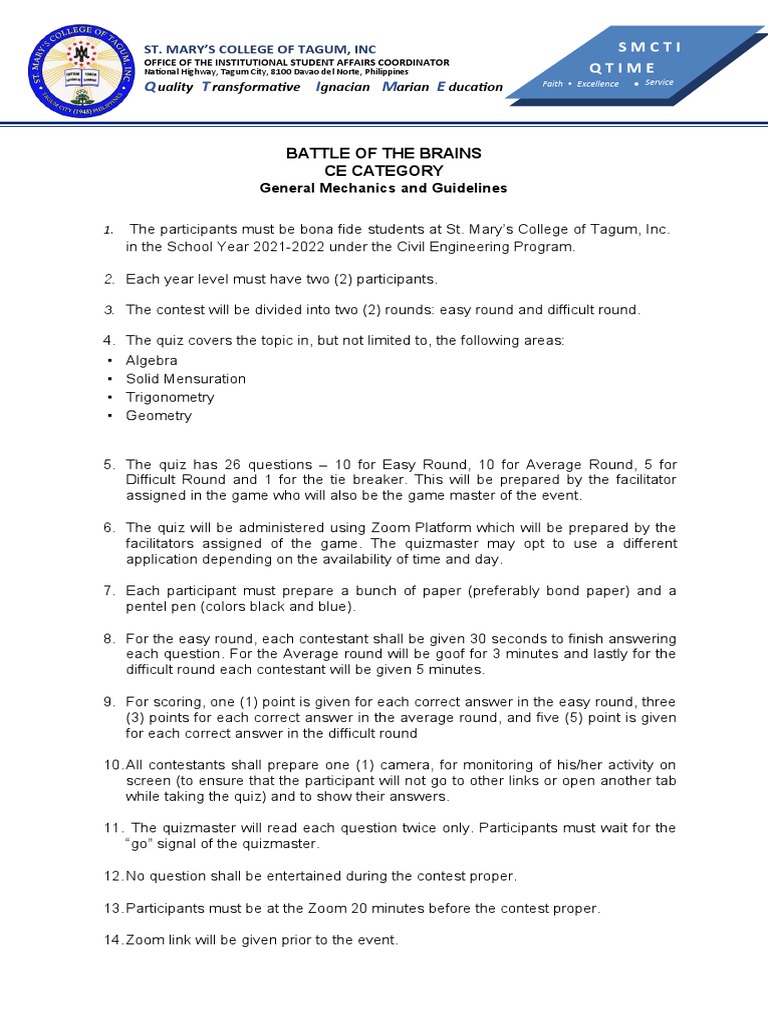 Quiz Bee Criteria and Mechanics | PDF