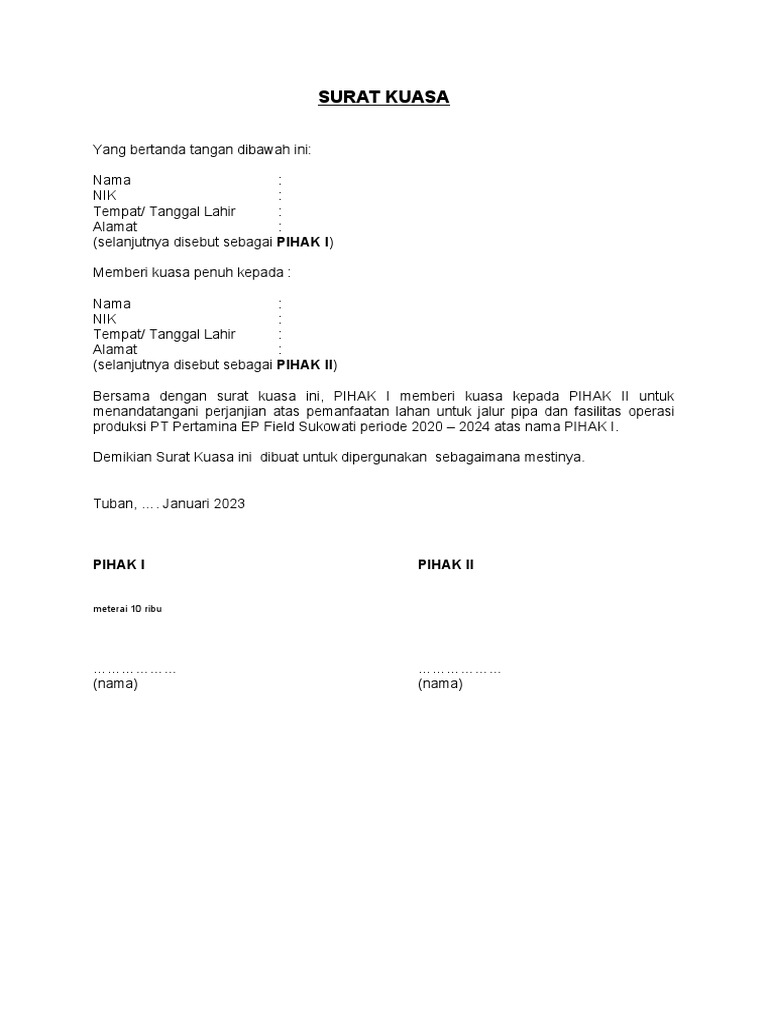 Surat Kuasa TTD 2020-2024 | PDF