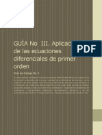 Guía No 3 - Aplicaciones de Las Ecuaciones Diferenciales de Primer Orden.