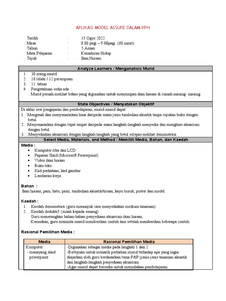 Aplikasi Model Assure Dalam RPH | PDF | Seni