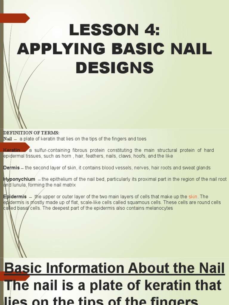 Applying Basic Nail Designs PDF Nail (Anatomy) Epidermis