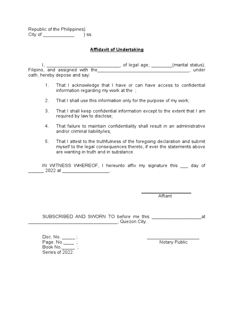 Affidavit of Undertaking | PDF