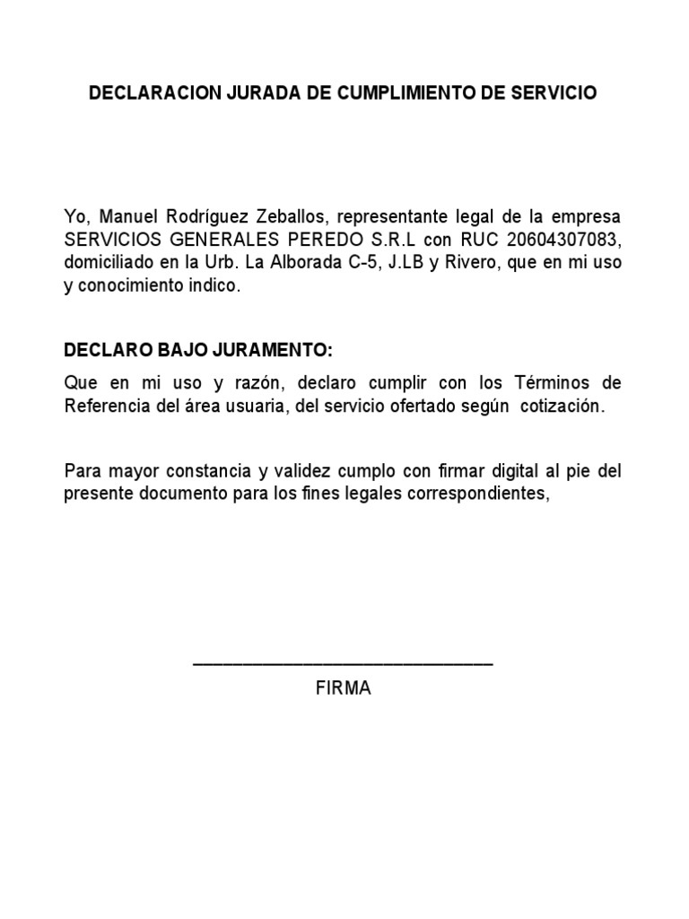 Declaración Jurada de Cumplimiento | PDF