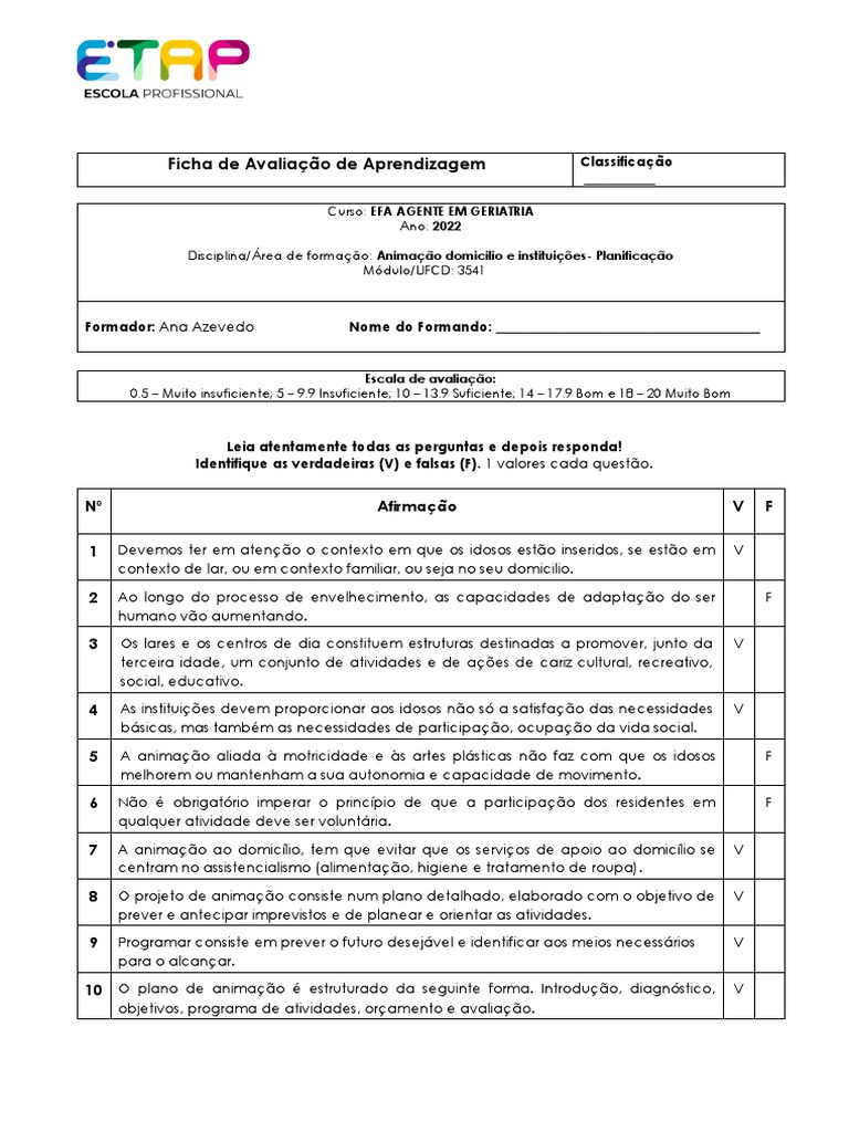 Corr - Avaliação de Aprendizagem | PDF | Tempo | Aprendizado