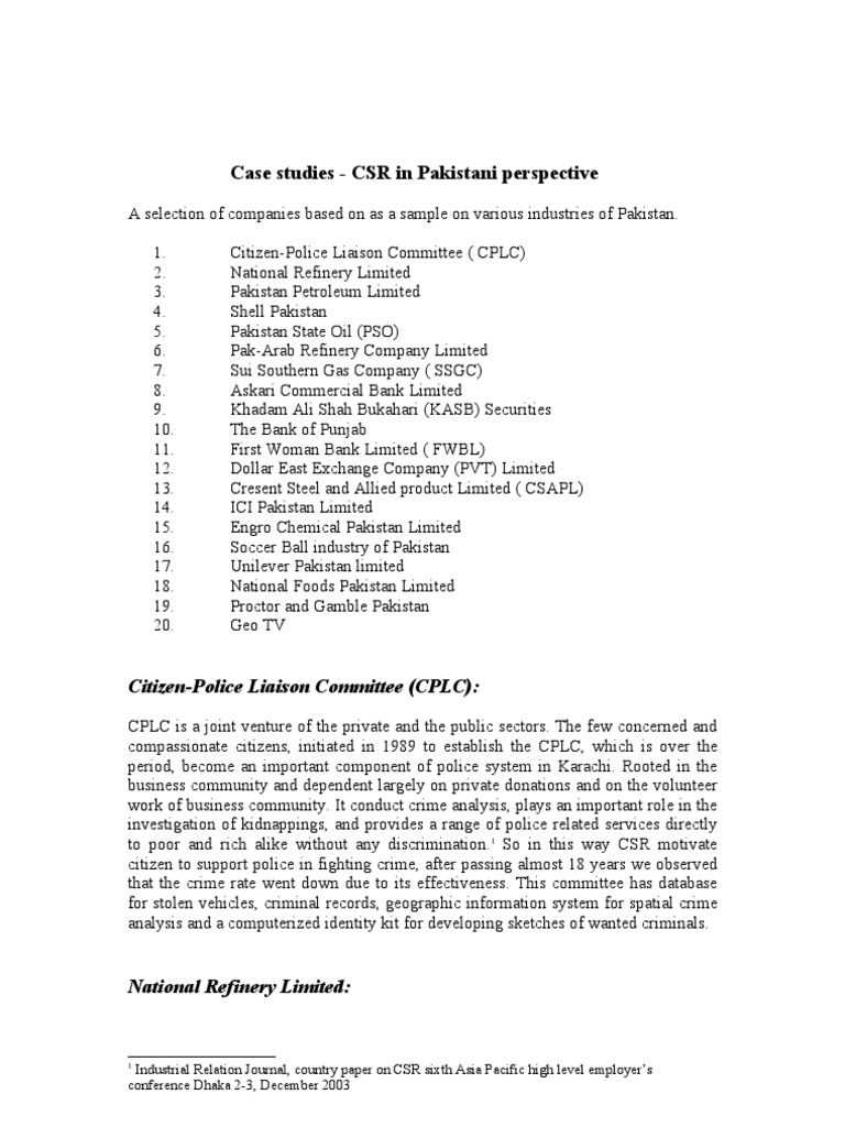 CSR Case Studies in Pakistan | PDF