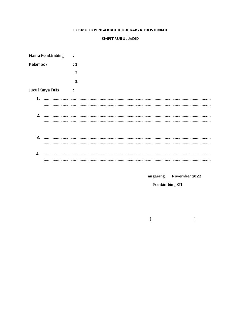 Formulir Pengajuan Judul Karya Tulis Ilmiah | PDF