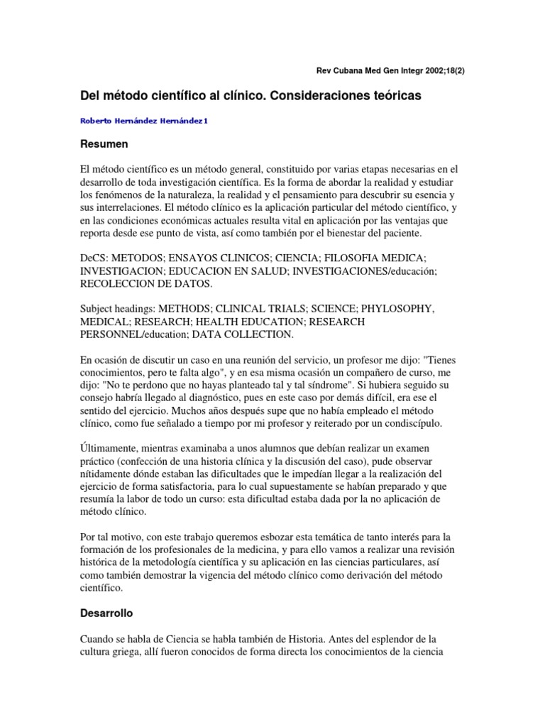 Método Científico Y Clínico En Medicina Pdf Método Científico 