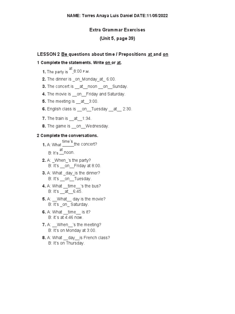 UNIT 05 Extra Grammar Exercises | PDF