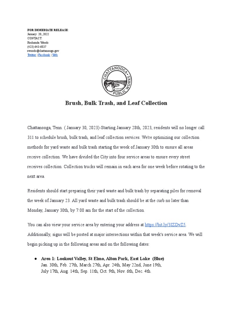 PRESS RELEASE Leaf, Bulky Garbage, and Brush Schedule PDF