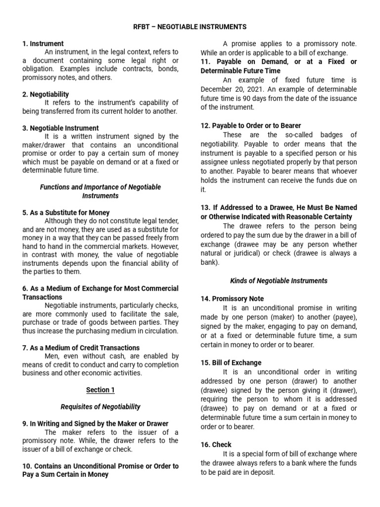 Examples of Negotiable Instruments | PDF | Negotiable Instrument | Cheque