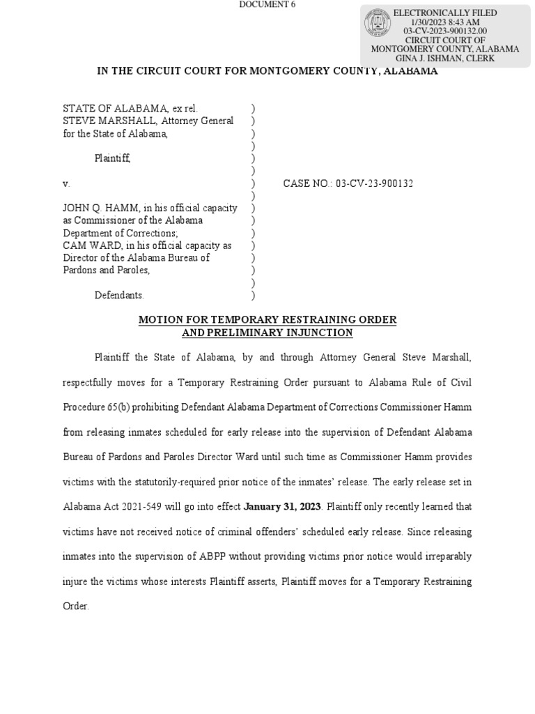 Motion For Restraining Order PDF