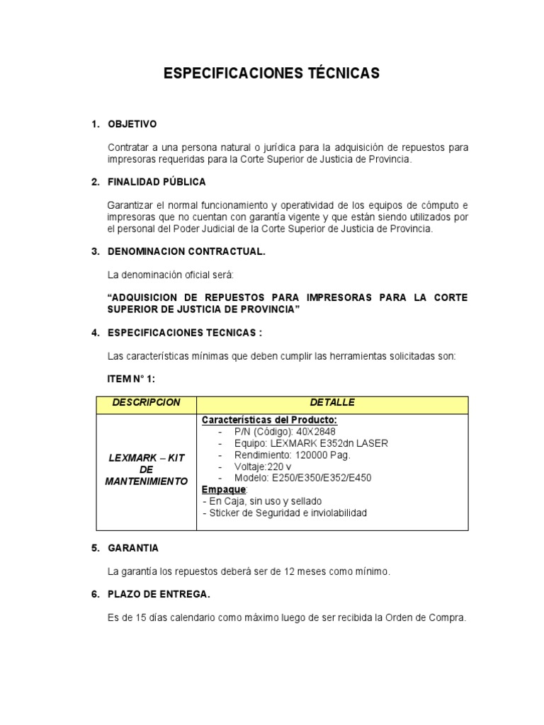 Kit de Mantenimiento Lexmark E352dn ESPECIFICACIONES TECNICAS PDF