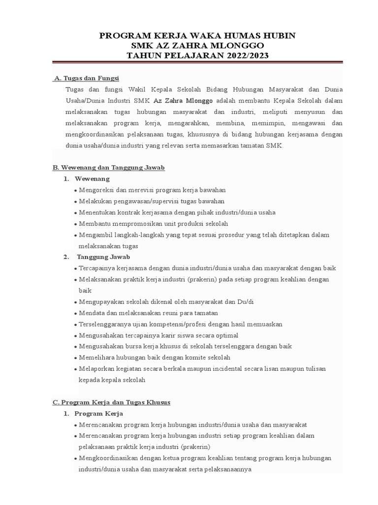Program Kerja Waka Humas Hubin | PDF | Karier & Perkembangan | Bisnis