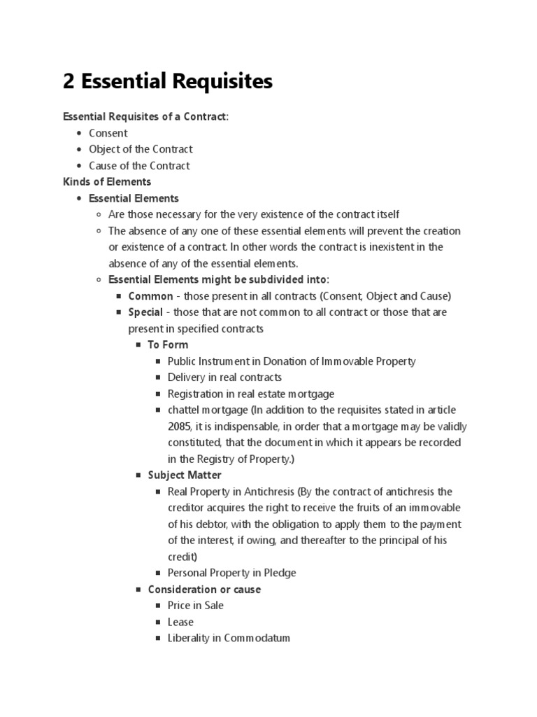 Essential Requisites of a Contract | PDF | Property | Mortgage Loan