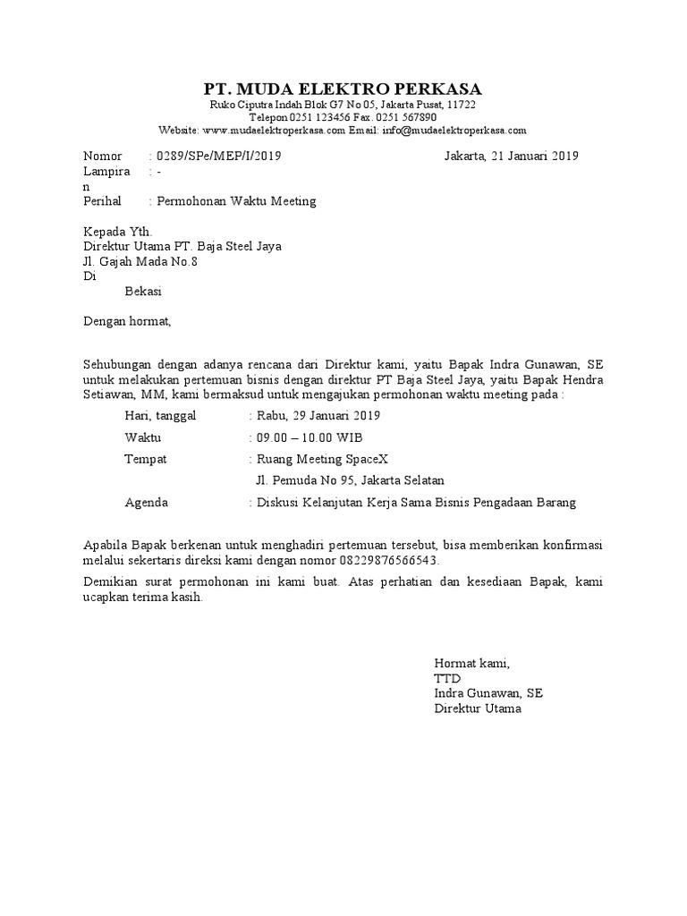 Surat Permohonan Waktu Meeting Dengan Direktur | PDF