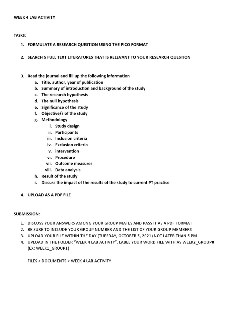 Week 4 Lab Activity: PICO Research Tasks | PDF | Science & Mathematics