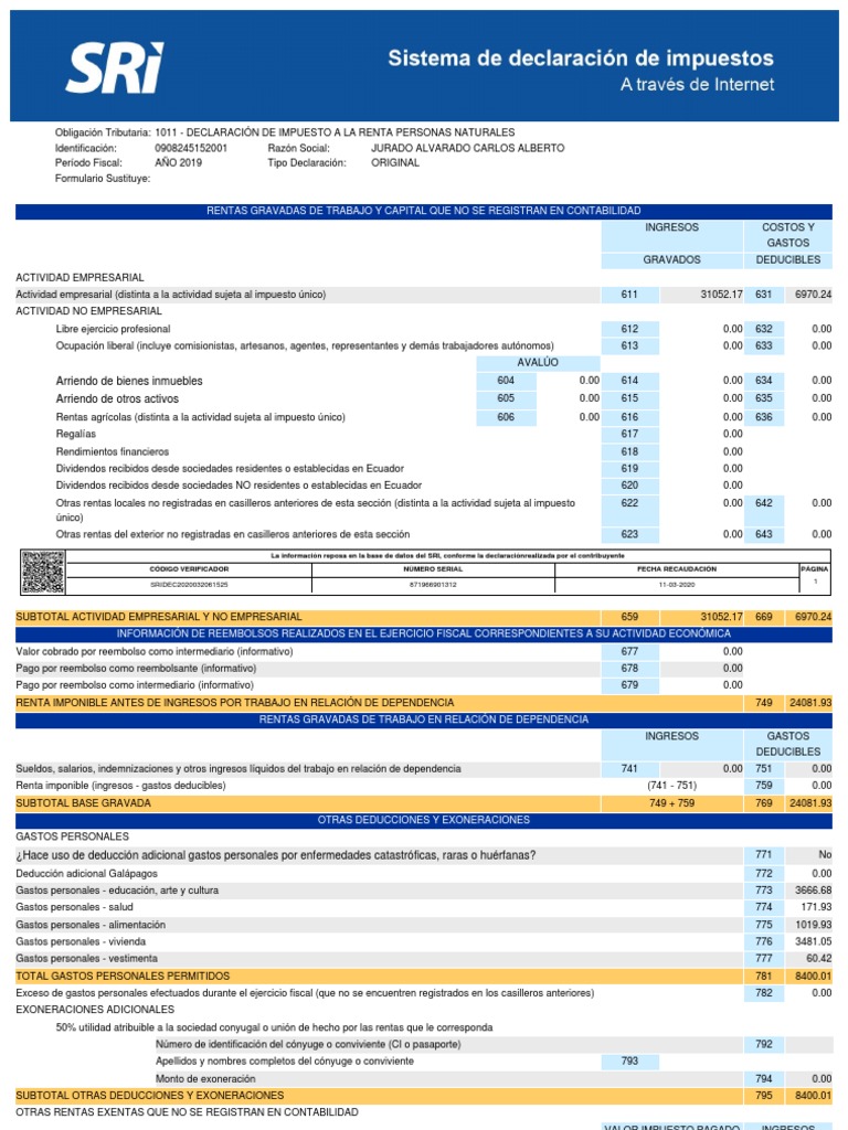 Declaracion 871966901312 | PDF | Impuestos | Impuesto sobre la renta