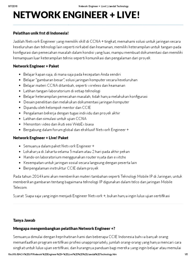 Network Engineer + Live! - Jawdat Technology | PDF