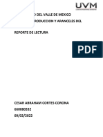 Universidad Del Valle de Mexico Costos de Produccion Y Aranceles Del Diseño Reporte de Lectura