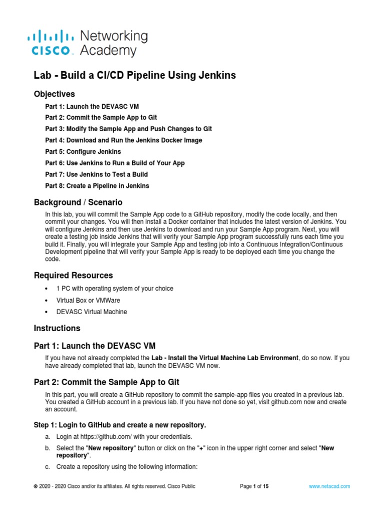 6.3.6 Lab - Build A CI-CD Pipeline Using Jenkins | PDF | Virtual ...