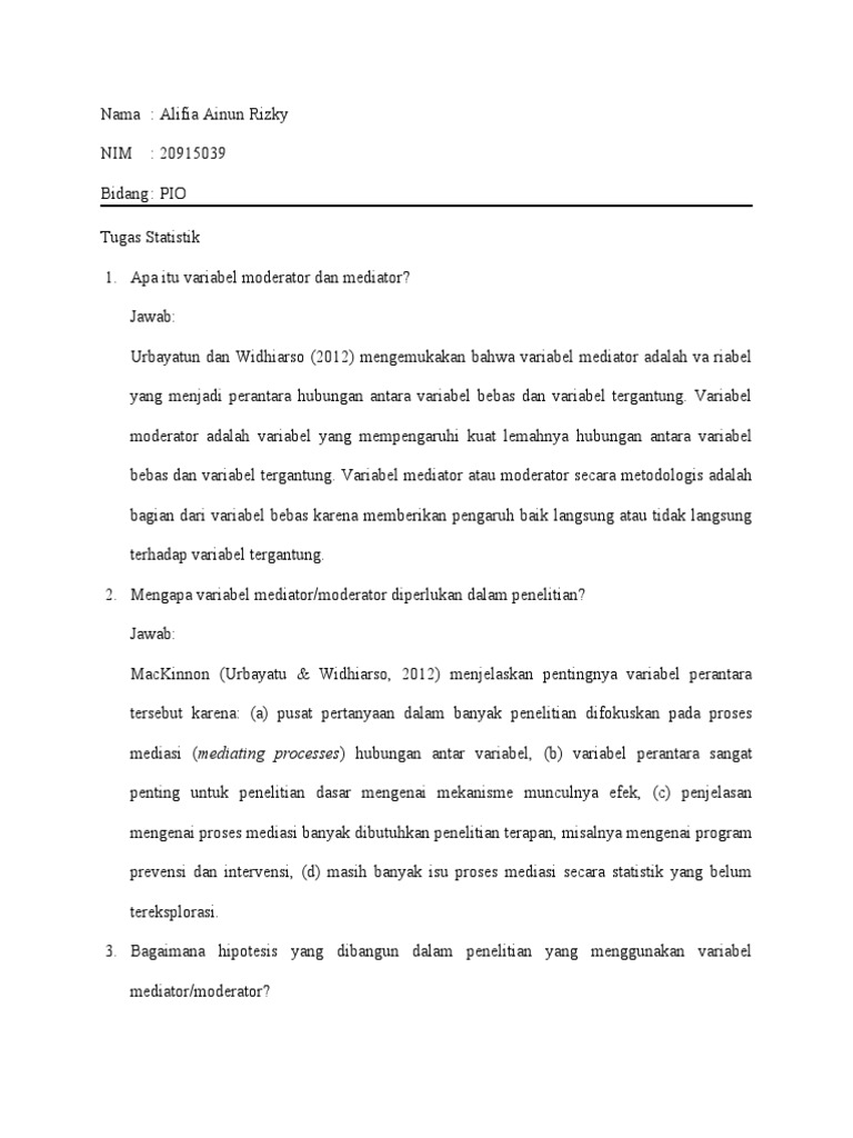 Variabel Mediator dan Moderator dalam Penelitian | PDF