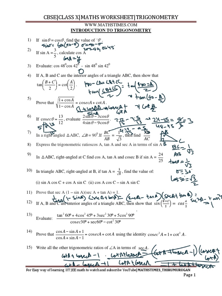 Cbse10mws-5 220911 220557 | PDF | Trigonometry | Trigonometric Functions
