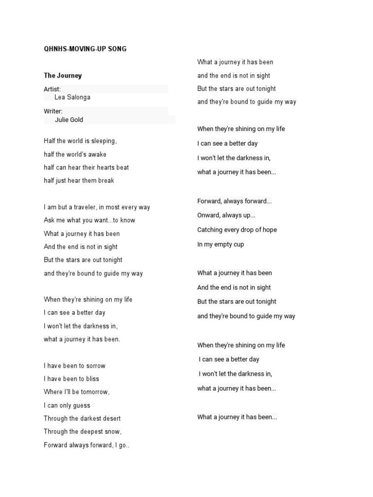 QHNHS Moving Up Song THE JOURNEY Lyrics PDF