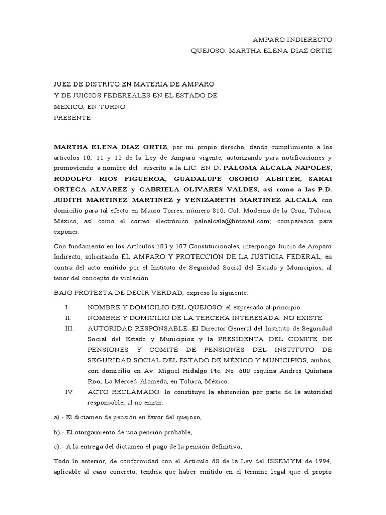 Amparo por falta de dictamen de pensión ISSEMYM | PDF | Caso de ley ...