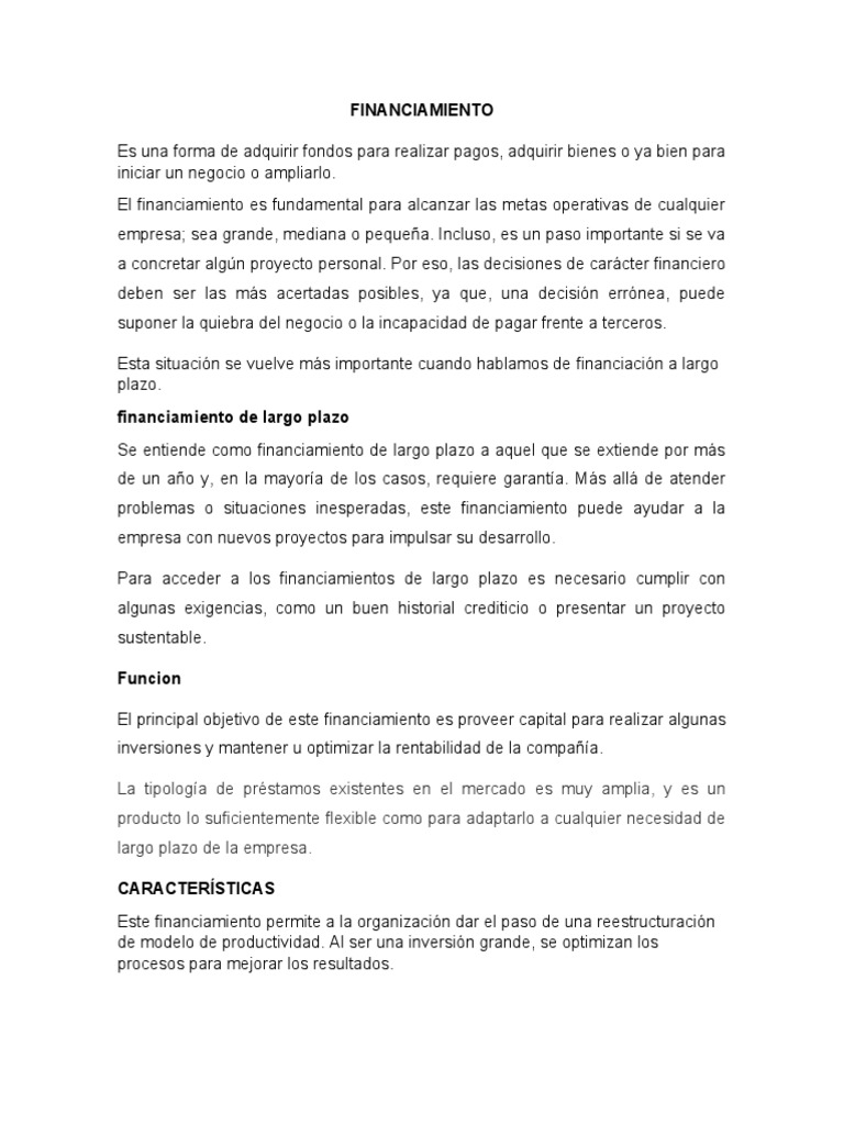 Tipos de Financiamiento a Largo Plazo | PDF | Dinero | Business