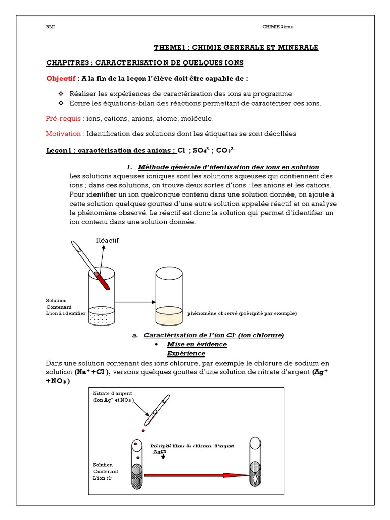 Caractérisation des Ions en Chimie 3ème | PDF | Ion | Hydroxyde de sodium