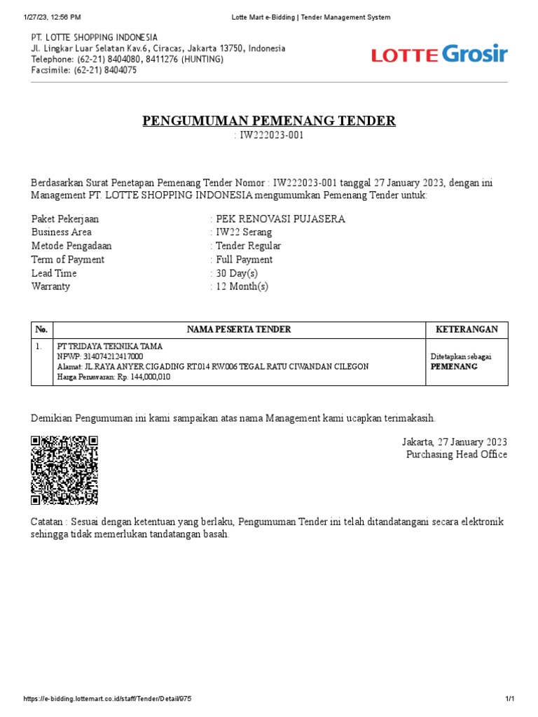 Lotte Mart E-Bidding - Tender Management System | PDF