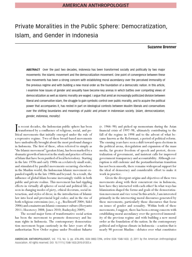 Private Moralities in The Public Sphere Democratization, Islam, and