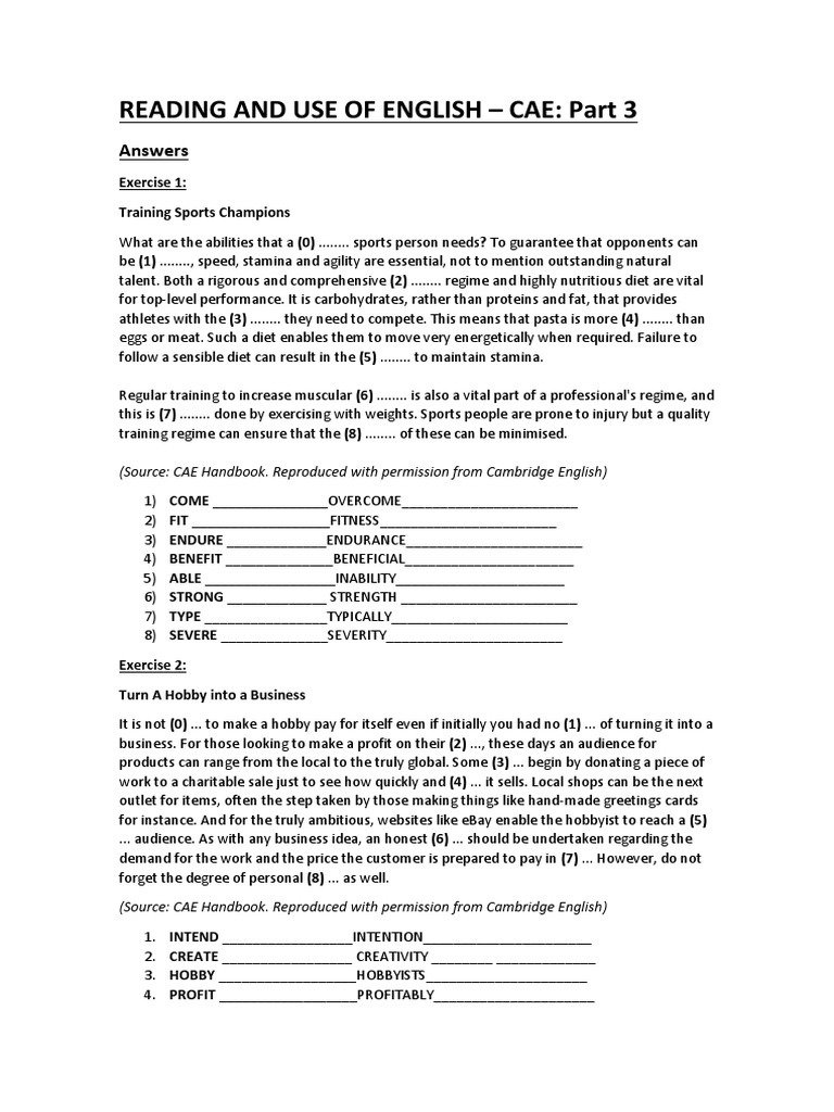 CAE Reading and Use of English Answers | PDF | Hobbies | Chimpanzee