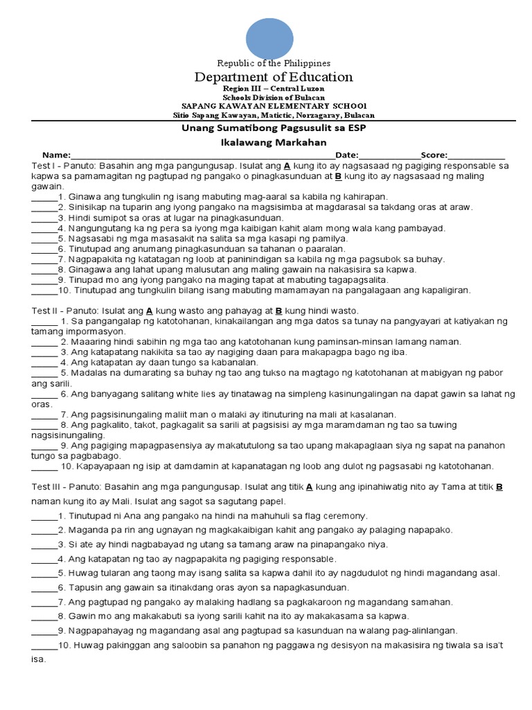 2nd Quarter 1st Summative in ESP | PDF