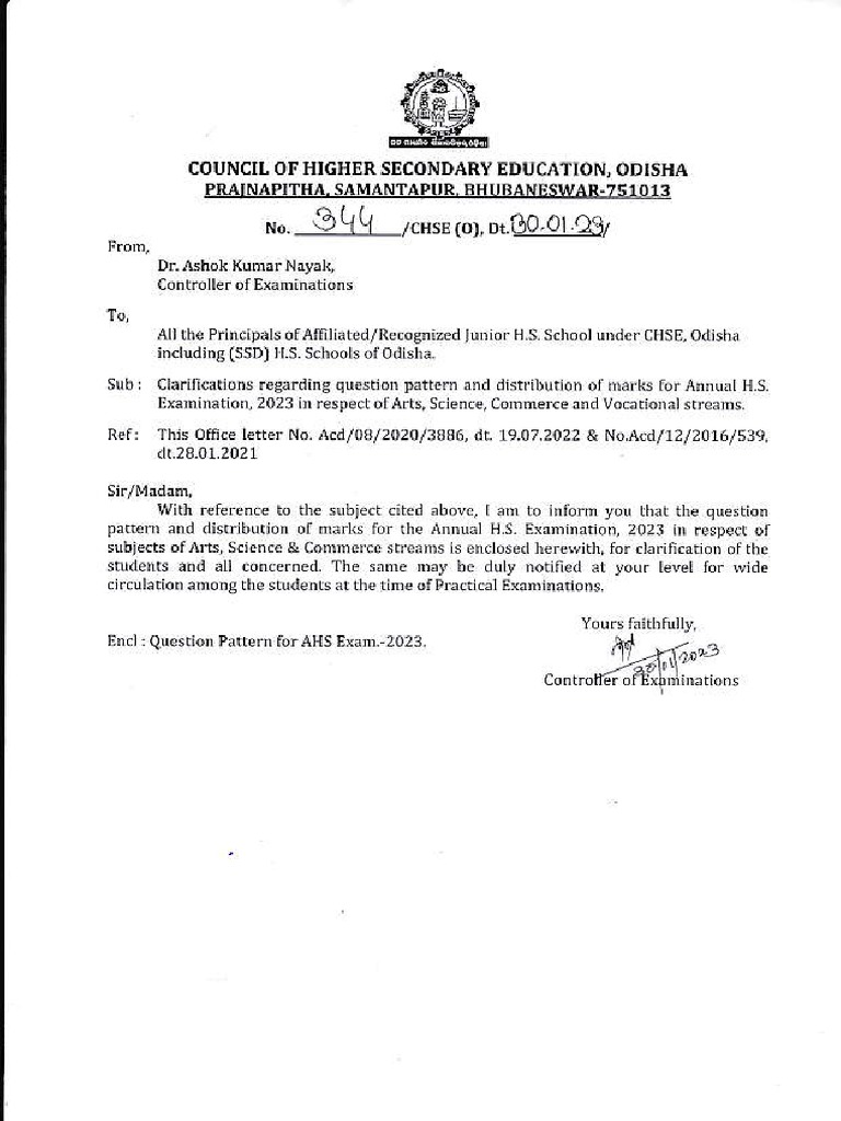 Clarifications Regarding Question Pattern and Distribution of Marks For AHSE, 2023 PDF