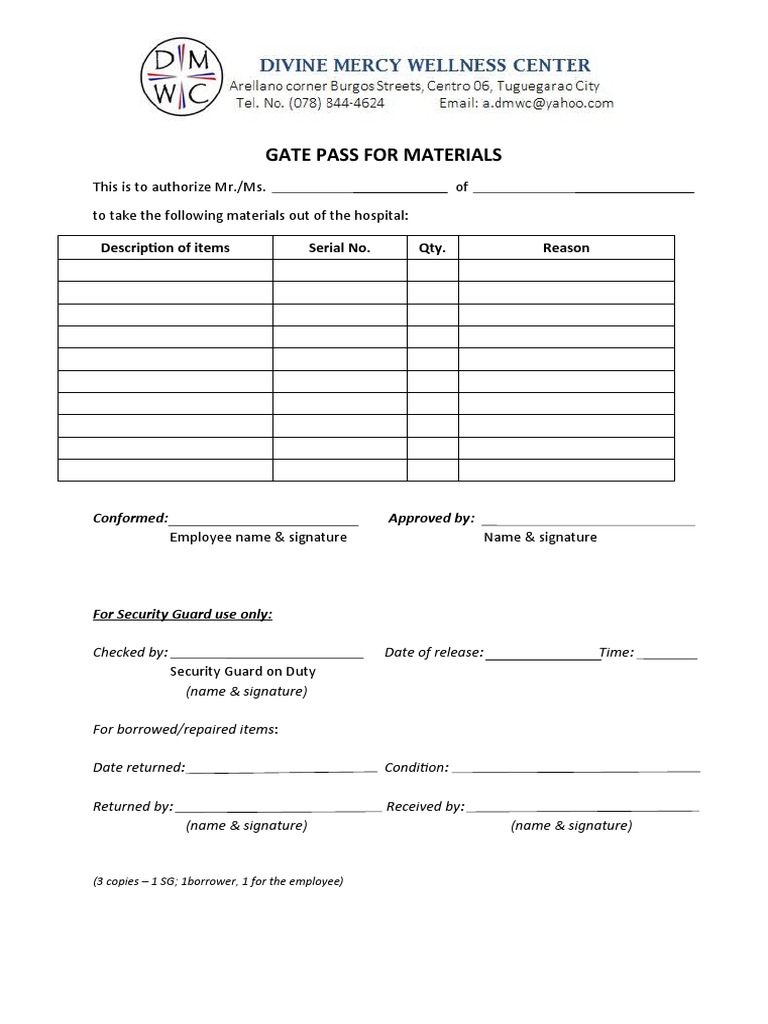 Material Gate Pass Authorization Form | PDF