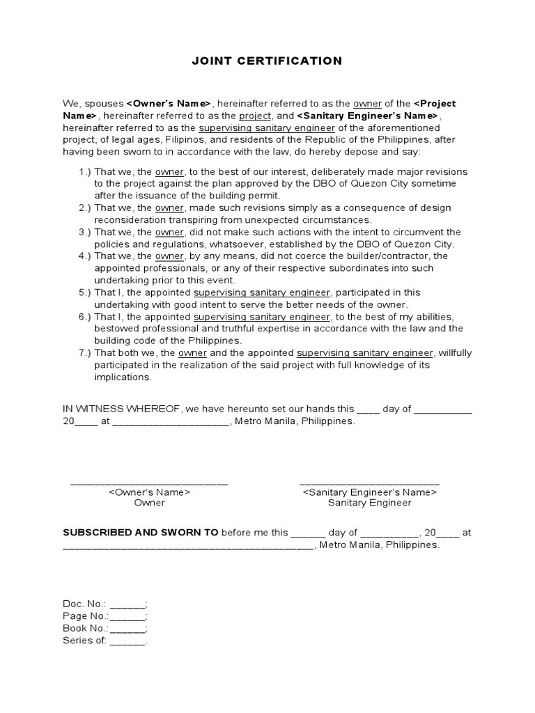 Joint Certification for Plumbing Project | PDF | Finance & Money ...