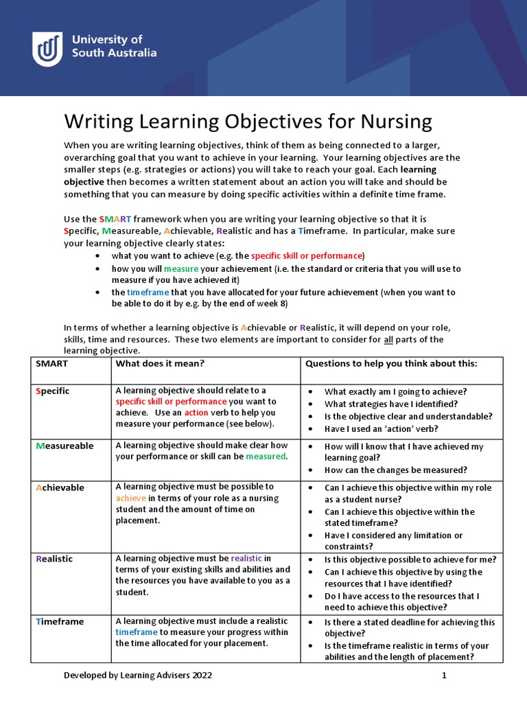 Writing Learning Objectives Nursing - Jan - 2022 | PDF | Evidence Based ...