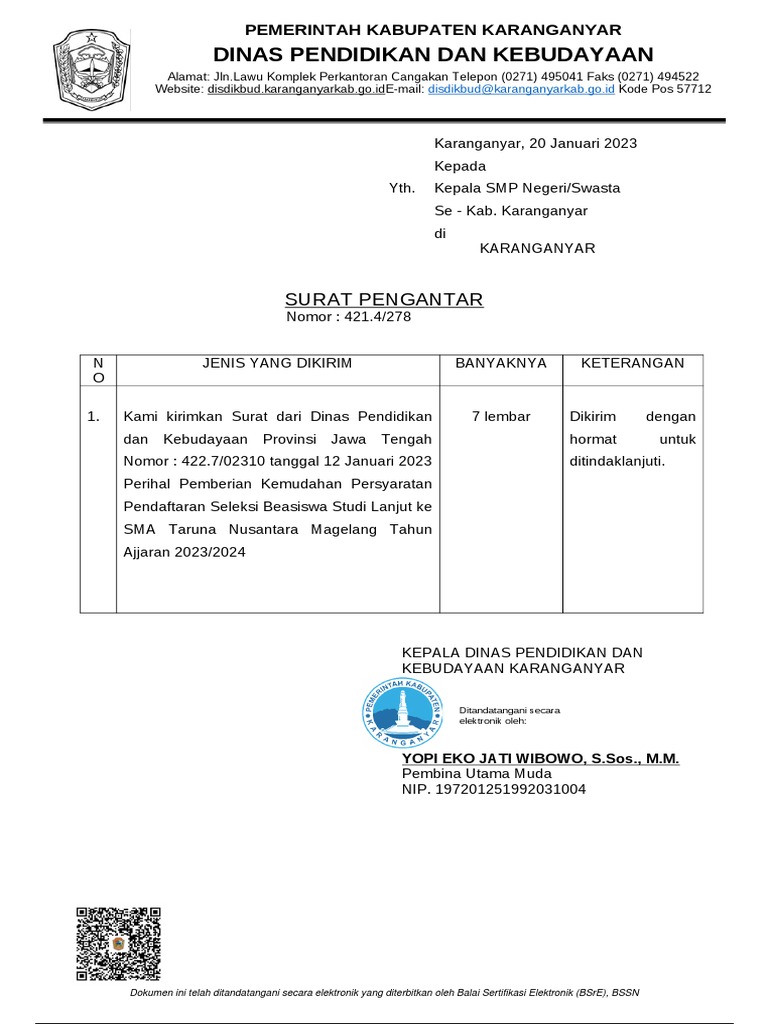 Pemberitahuan Persyaratan SMA Taruna Nusantara | PDF