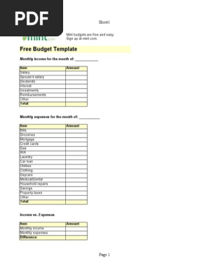 Free Budget Template