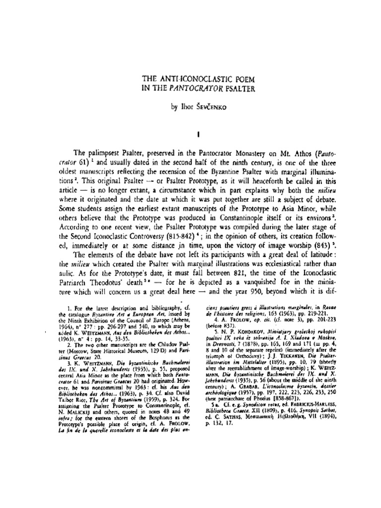 Ševčenko, The Anti-Iconoclastic Poem in The Pantocrator Psalter | PDF