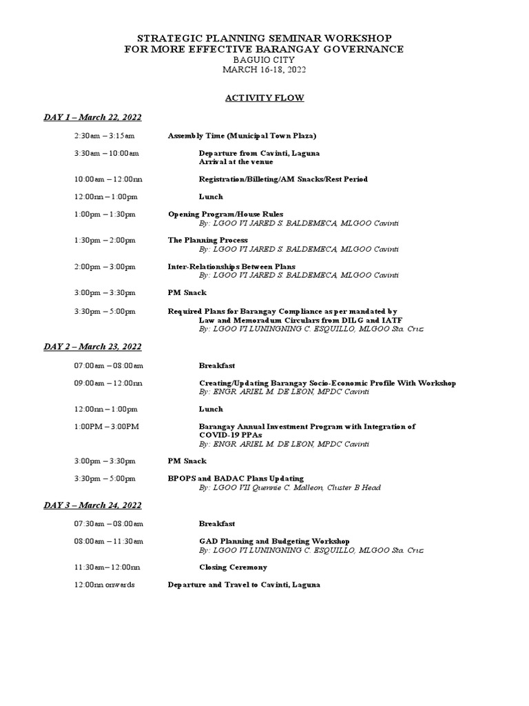 Barangay Seminar Program Flow | PDF