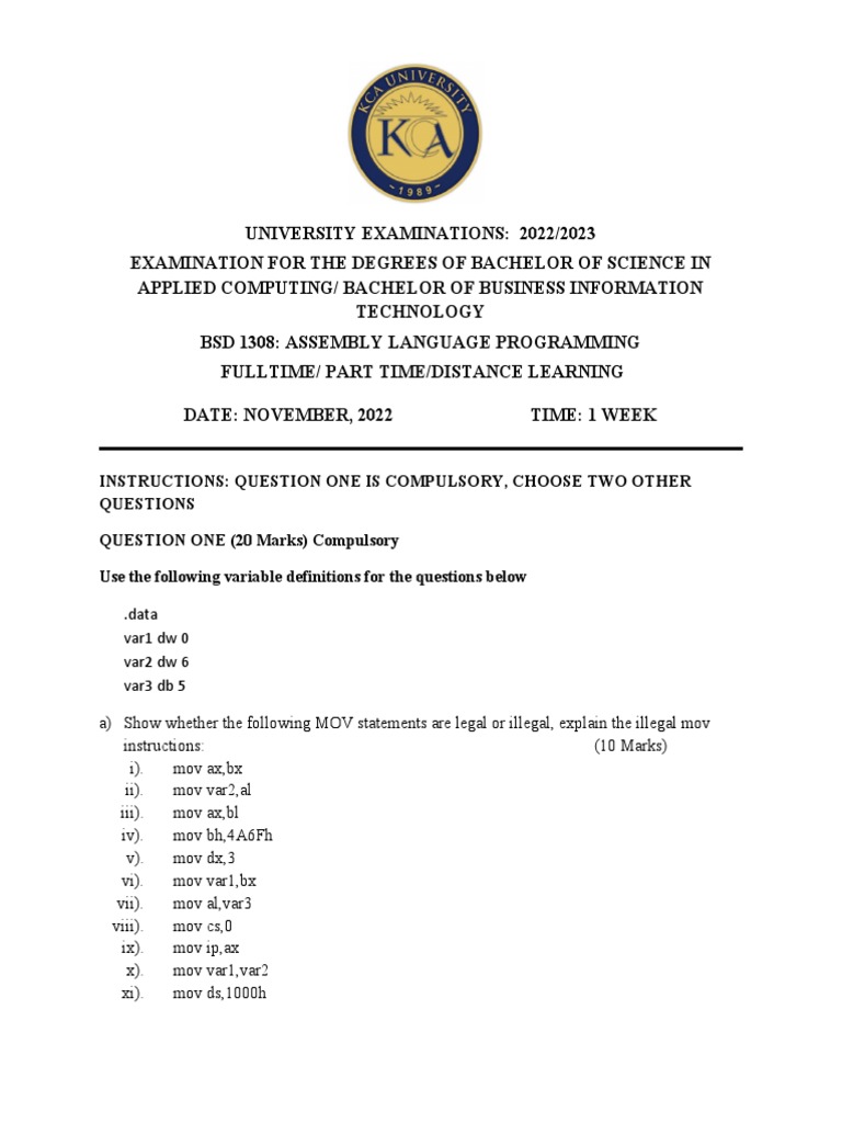 Assembly Language Exam Instructions | PDF | Assembly Language ...