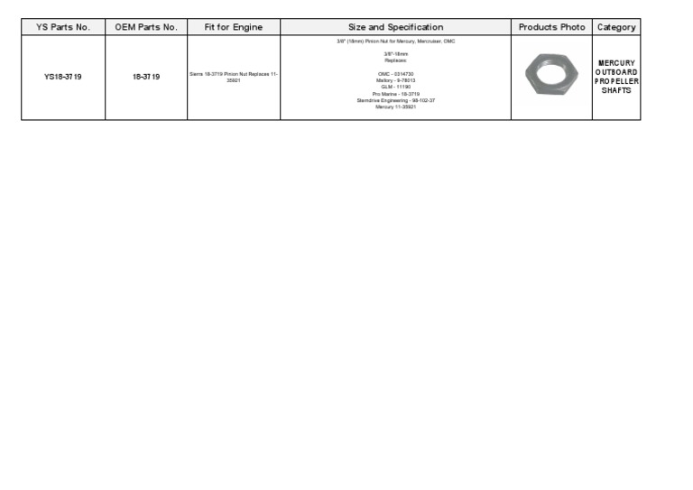 Mercury Outboard Propeller Shafts PDF