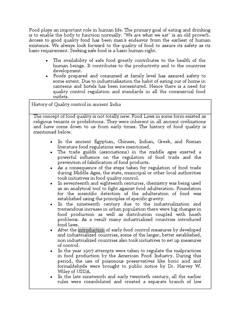 Food Standards and Quality Control PDF Foodborne Illness Taste