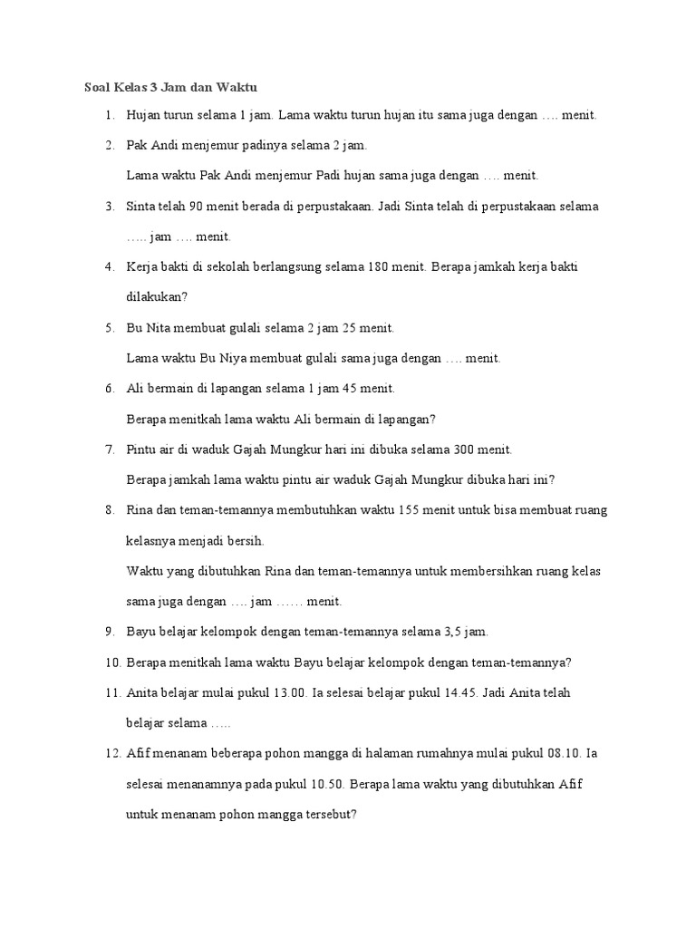 MENGHITUNG WAKTU DAN JAM DALAM SOAL MATEMATIKA | PDF